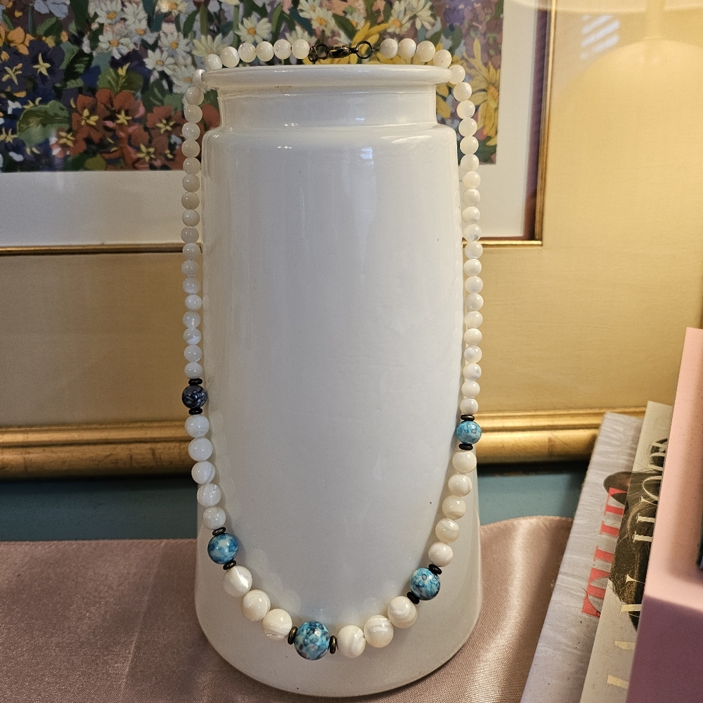 Vintage Beaded Necklace, Turquoise Glass